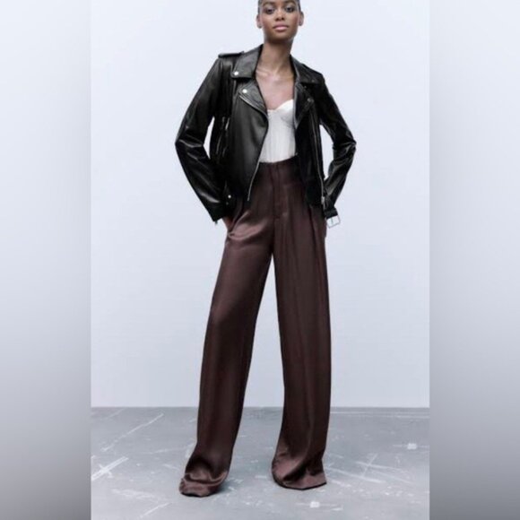 Zara Pants - Zara Brown Satin Wide Leg Pants